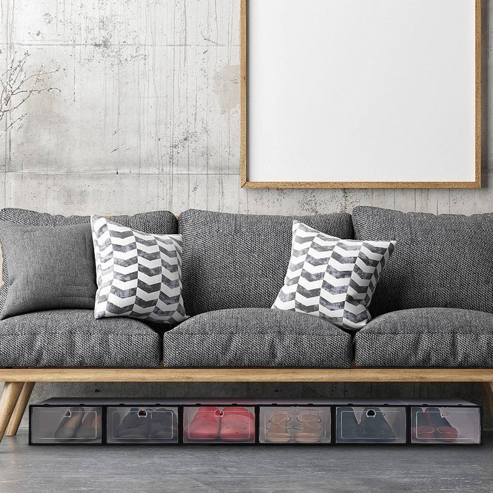 6-18 Pcs Foldable Stackable Shoe Box Storage Plastic Transparent Clear Organizer