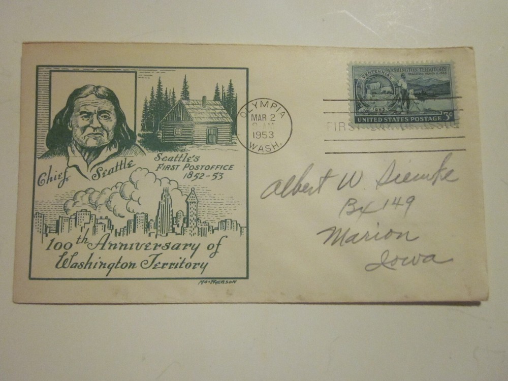 US COVER WASHINGTONS TERRITORY FDC SCOTT 1019 MACPHERSON CACHET RARE