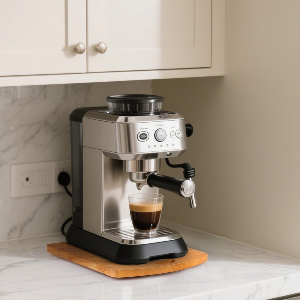 Solid Wood Sliding Tray for Coffee Maker-Appliance Slider with 360° Rubber