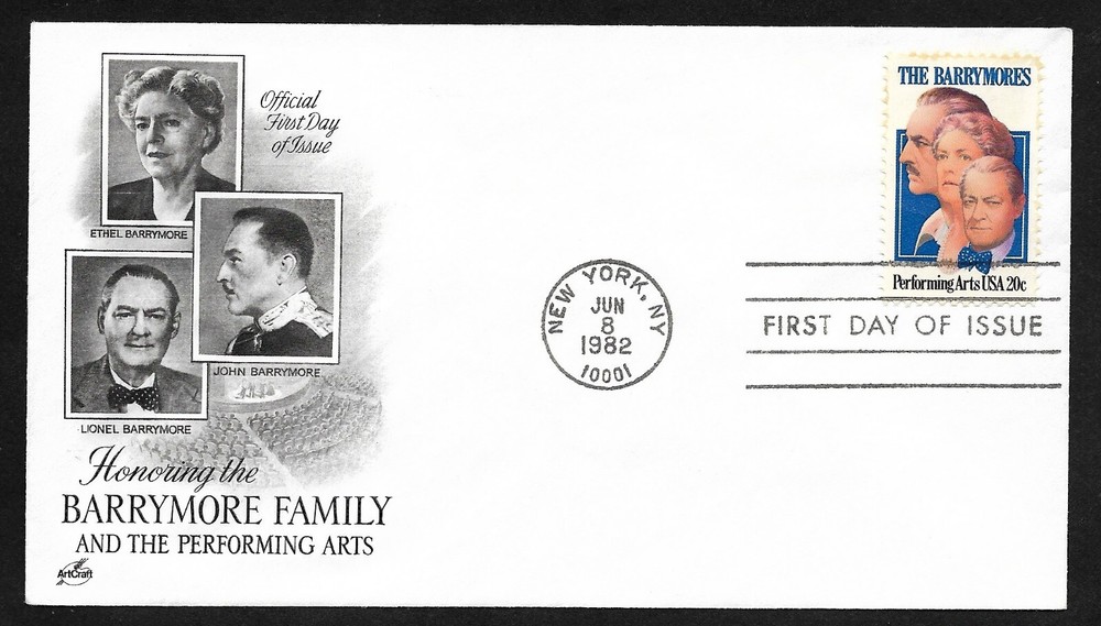 #2012  20c The Barrymores - ArtCraft FDC