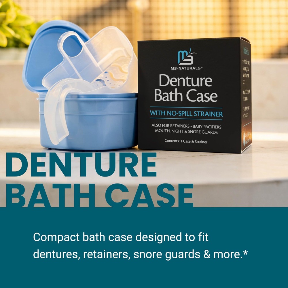Denture Bath Case and Retainer Case, (1 Count), Blue