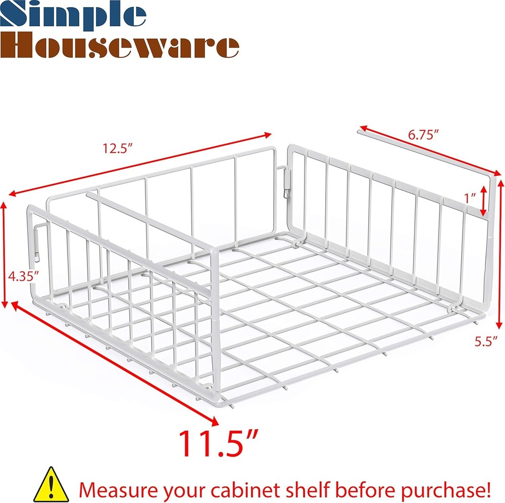 Simple Houseware Under Shelf Basket, White - 2 Pack 2 Pack,