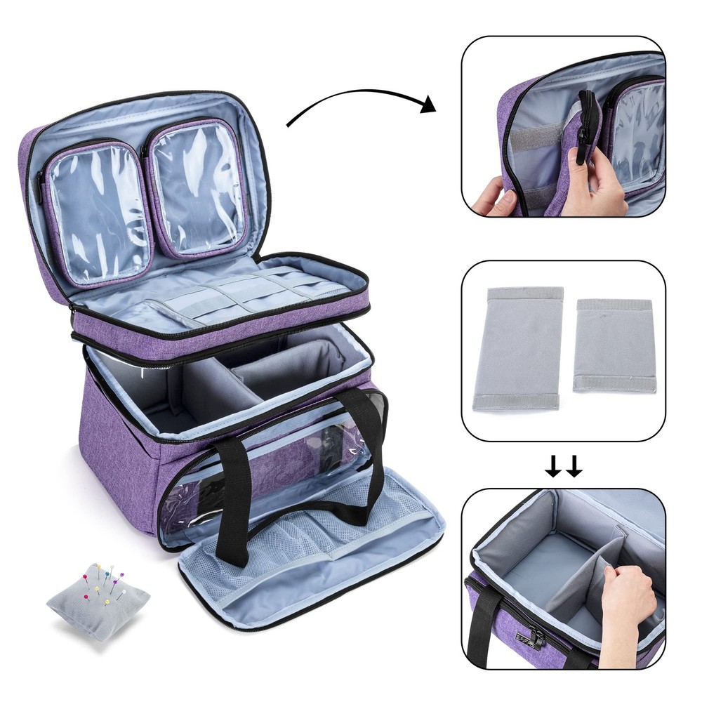 Double Layer Sewing Accessories Organizer with 2 Detachable Pouches, Large Se...