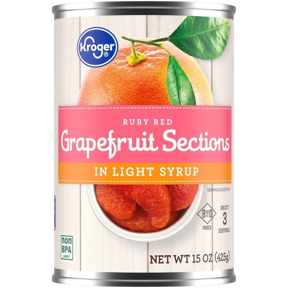 Kroger Canned Ruby Red Grapefruit Sections in Light Syrup 15 oz - Pack of 3