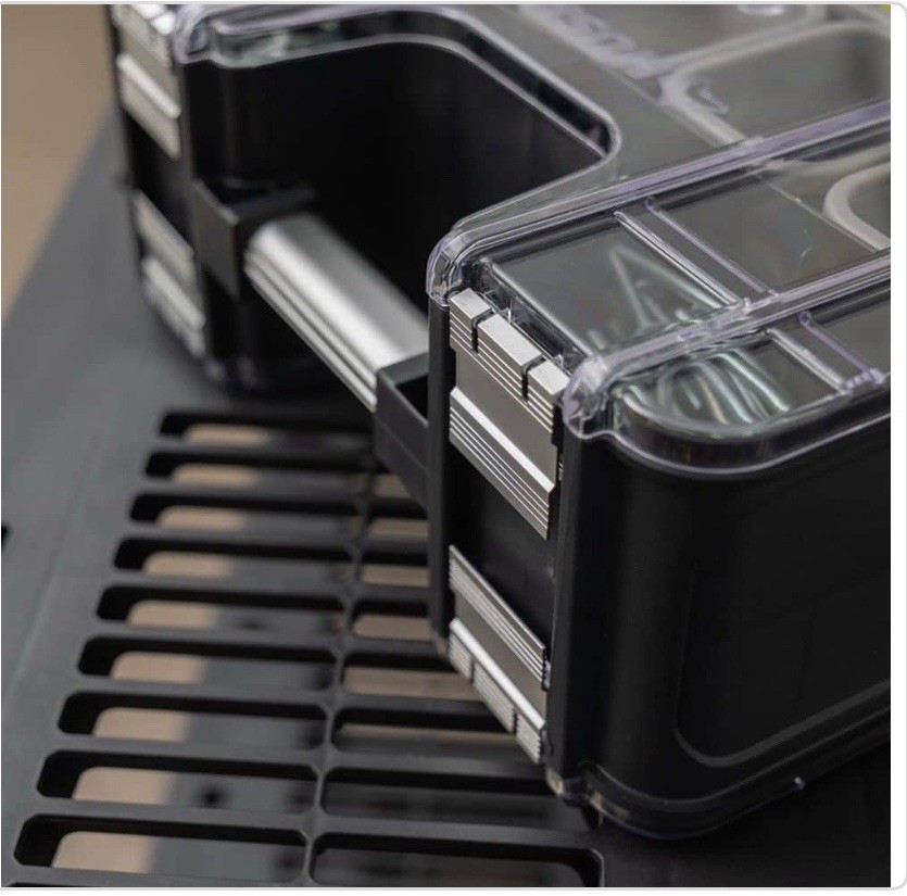 Double-Sided Organizer Tool Box Clear/Black Plastic with Carry Handle