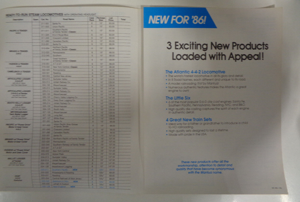 1986 Mantua Catalog & Sales Order Form
