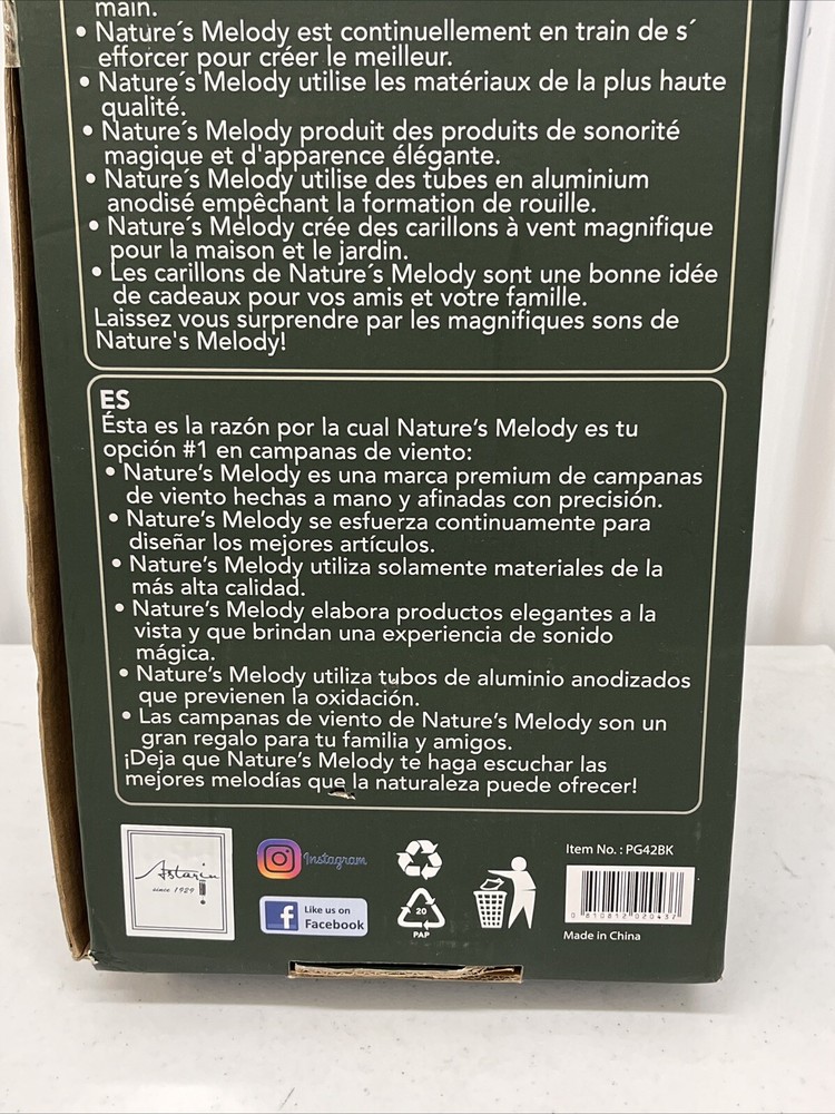 Nature's Melody Premiere Grande Wind Chimes Precision Harmonically Tuned 44”