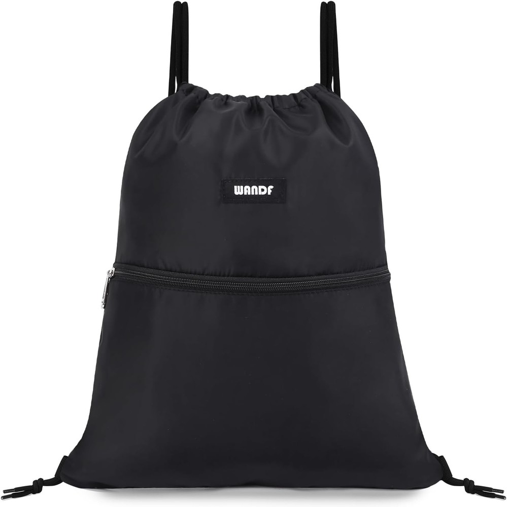 WANDF Drawstring Backpack String Bag Sackpack Cinch Water Resistant Black