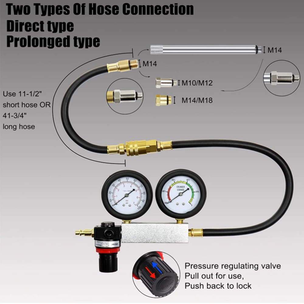 Cylinder Leak Down Tester Gasoline Engine Compression Dual Gauge Detecting XVLE