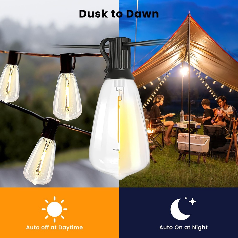 Solar String Lights 100FT Outdoor Edison Bulbs Remote Dimmable