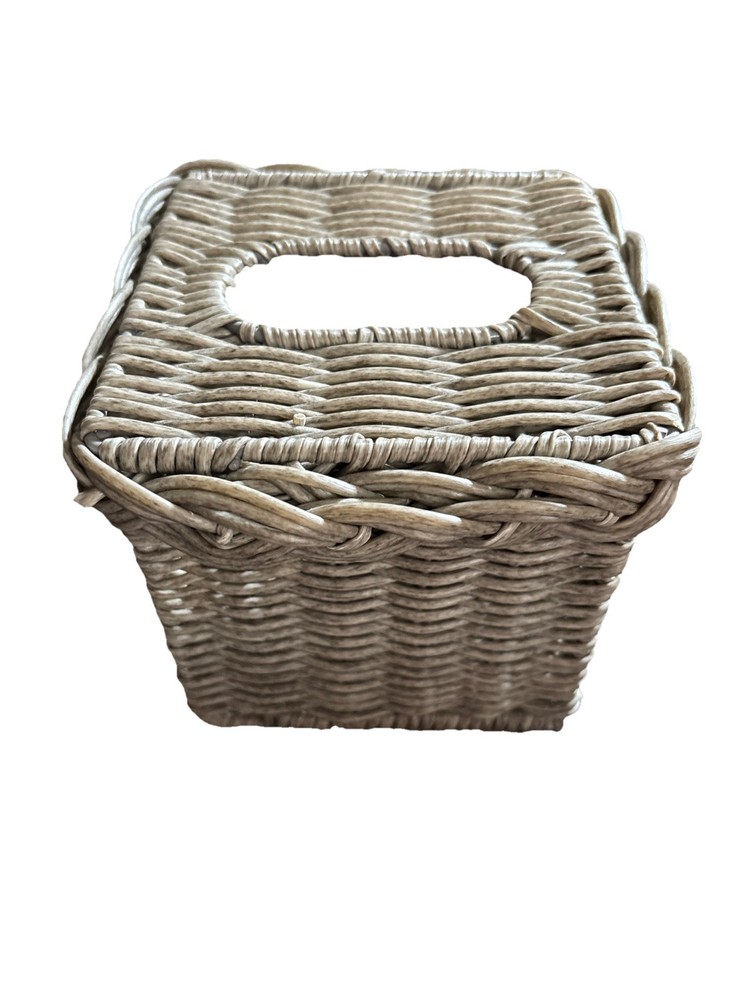Gray Wicker Tissue Box Cover 6x6