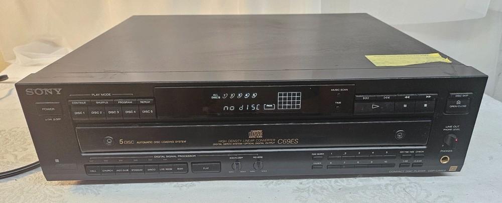 Sony CDP-C69ES 5 Disc Carousel CD Player Changer NO Remote WORKING