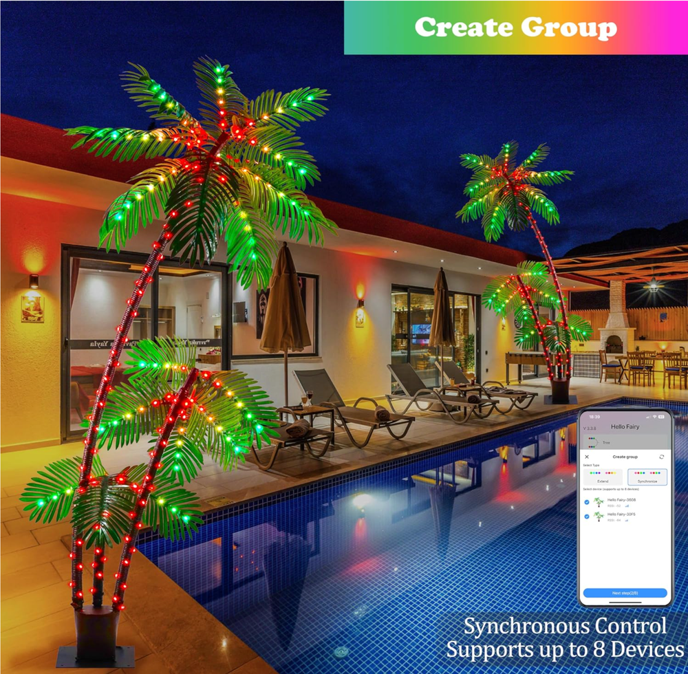 7FT Smart Lighted Palm Tree, Artificial Palm Tree with 242 LED Lights,APP Remote