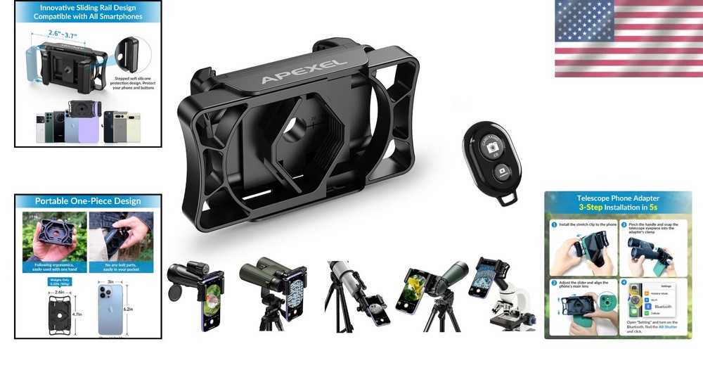 Durable Smartphone Adapter for Telescopes & Binoculars - Effortless 3-Step Setup