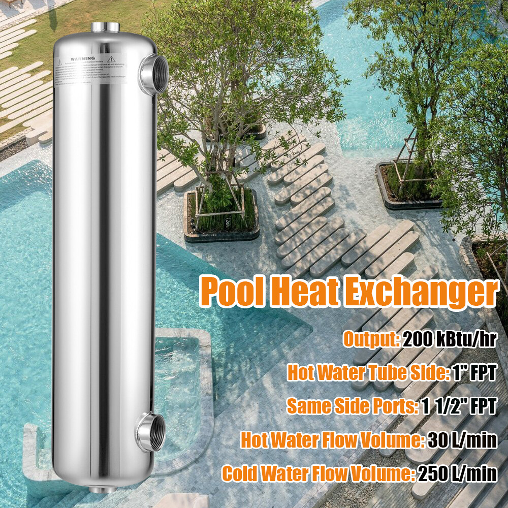 200KBTU/H Tube Shell Heat Exchanger Stainless Steel Swimming Pool Heat Exchanger