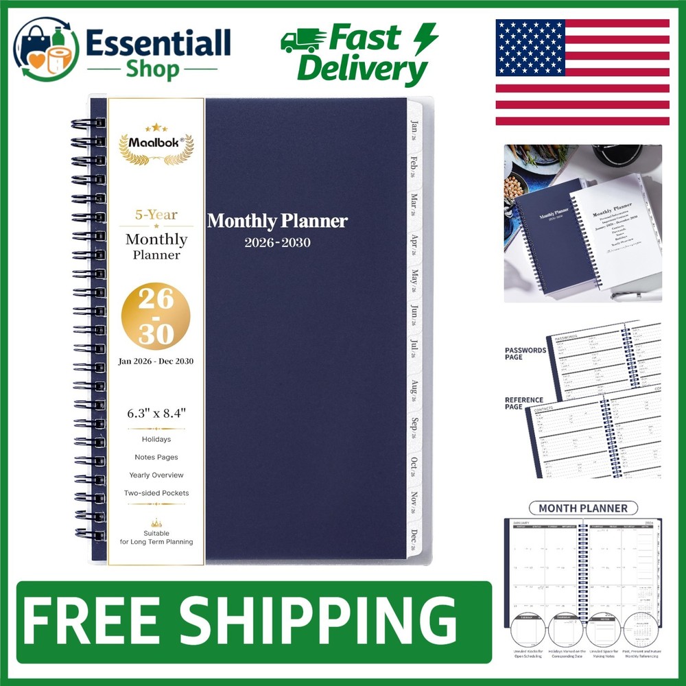 Versatile 5- Monthly Planner 2026-2030 - Includes Tabs & Inner Pocket