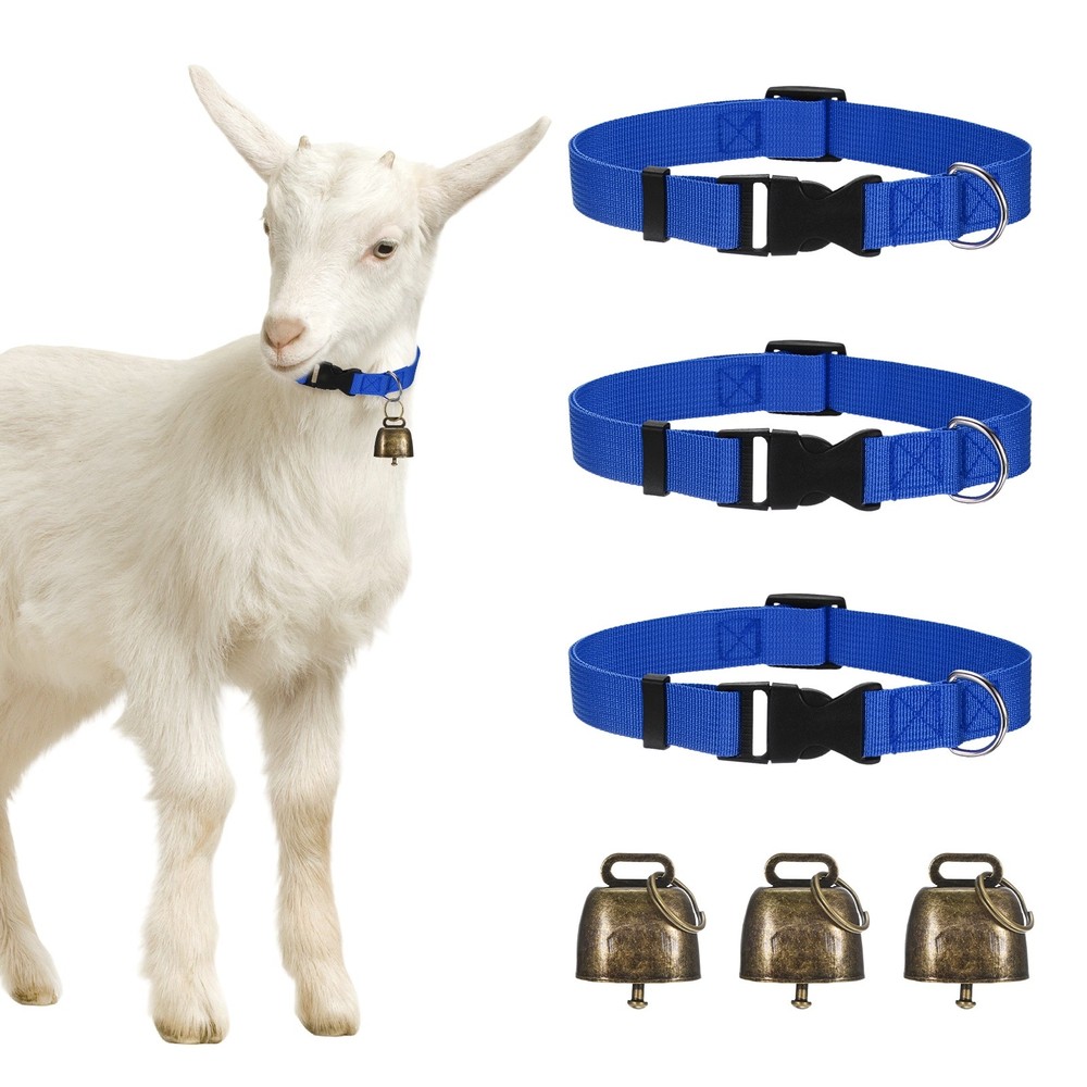 3-Pack Goat Collars with Bells, 13.8"-20.5" Polyester [Dark Blue]