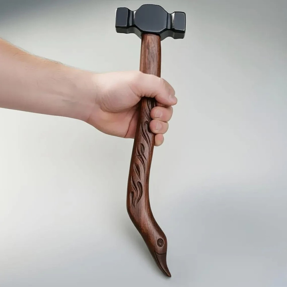 Hand Forged Engraved Iron Hammer with Duck Head Handle