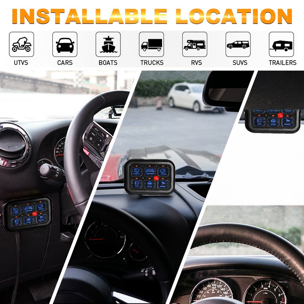 Auxbeam 6 Gang Switch Panel BC60 Universal LED Circuit Control Box Relay System