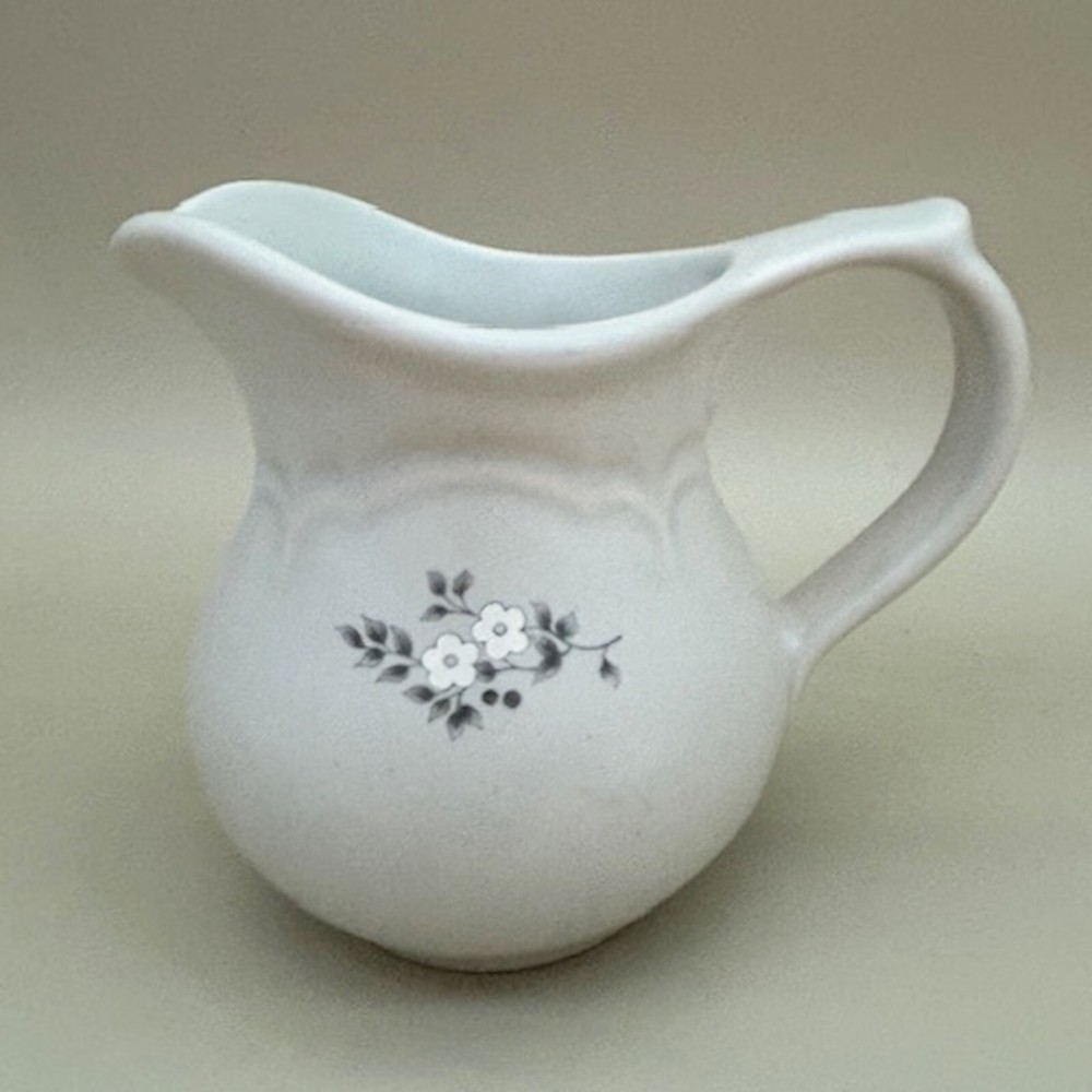 Pfaltzgraff Heirloom Pattern Grey Creamer with White Floral Decal 024