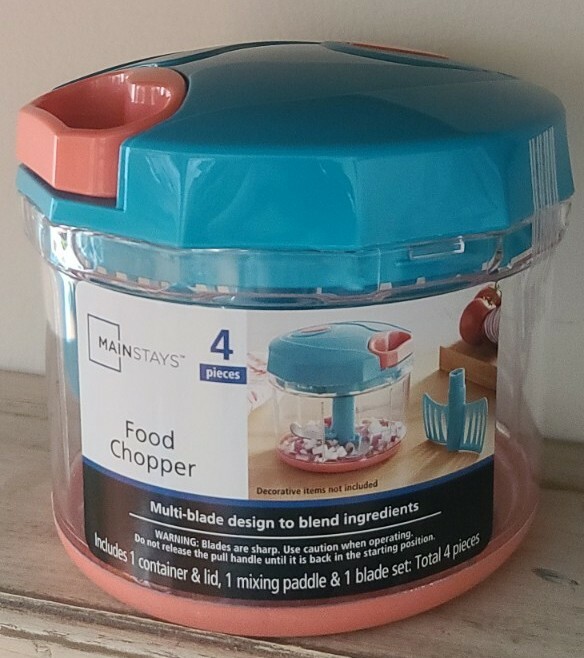 Mainstays ~ 4 Piece ~ "Pull" ~ Food Chopper Container ~ Lid ~ Paddle ~ Blade Set