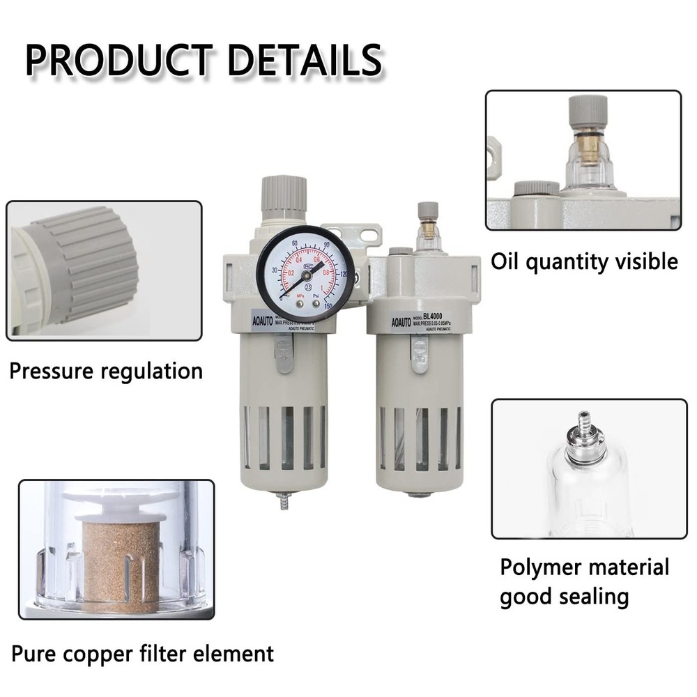 1/2 NPT Compressed Air Filter Regulator Lubricator Combo,Air Tool Compressor