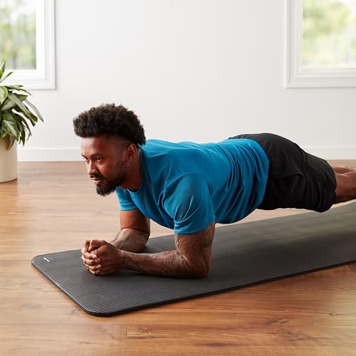 Amazon Basics 1/2" Extra Thick Yoga Exercise Mat with Carrying Strap, Black
