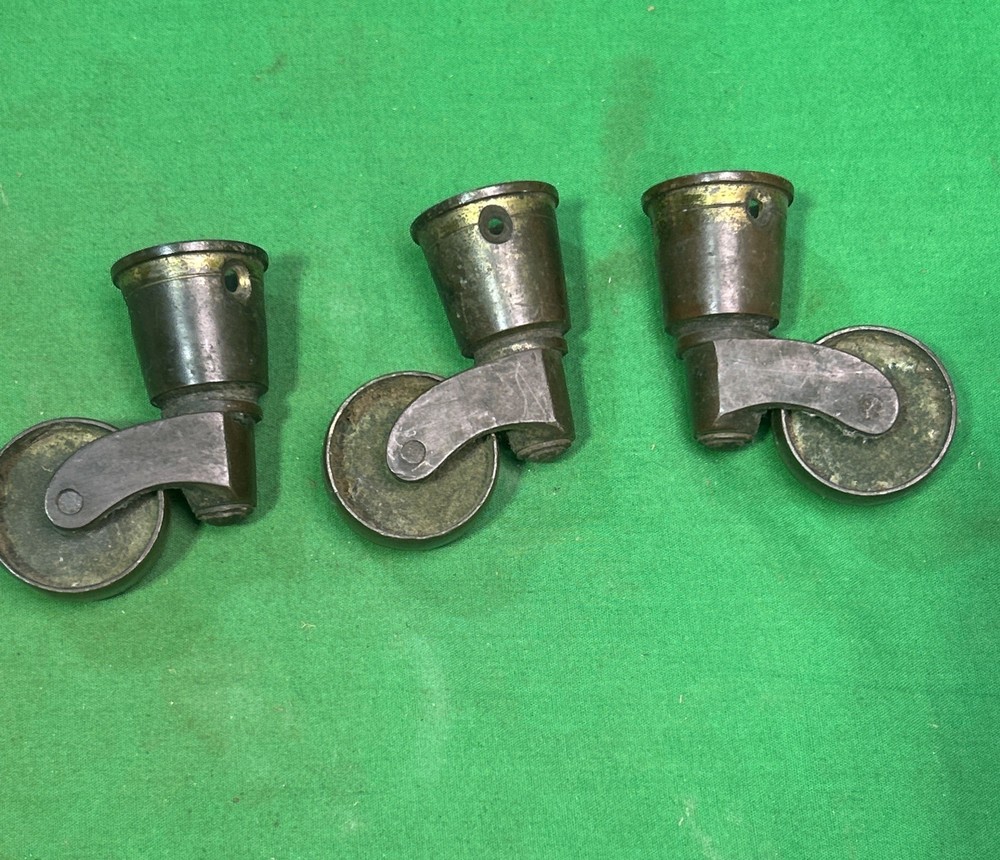 Three Antique Solid Brass Furniture Swivel Casters
