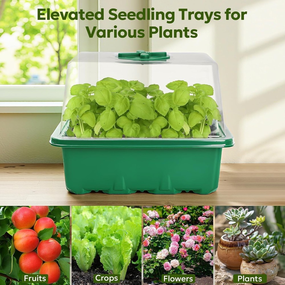 Elevated Seed Starter Kit with Adjustable Humidity Dome & Grow Light - 6 Pack
