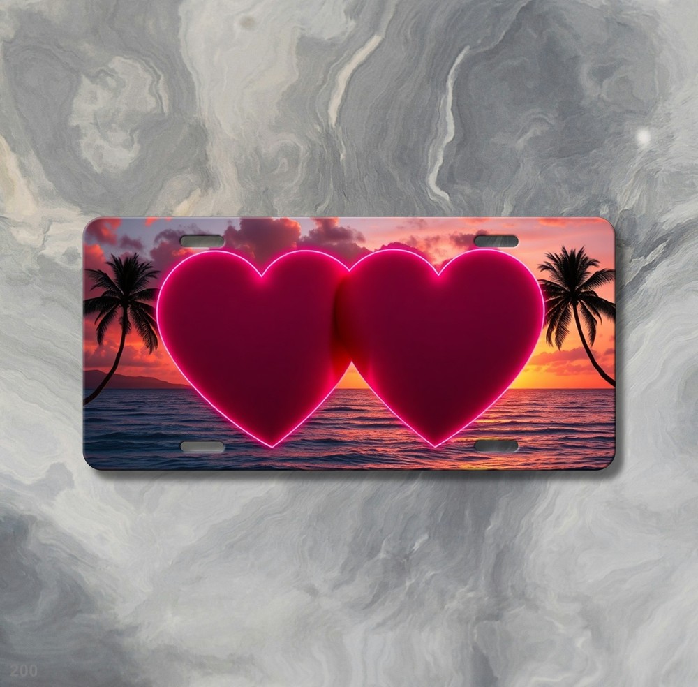 Lovely Double Hearts Artwork Custom Name License Plate Personalized Decor