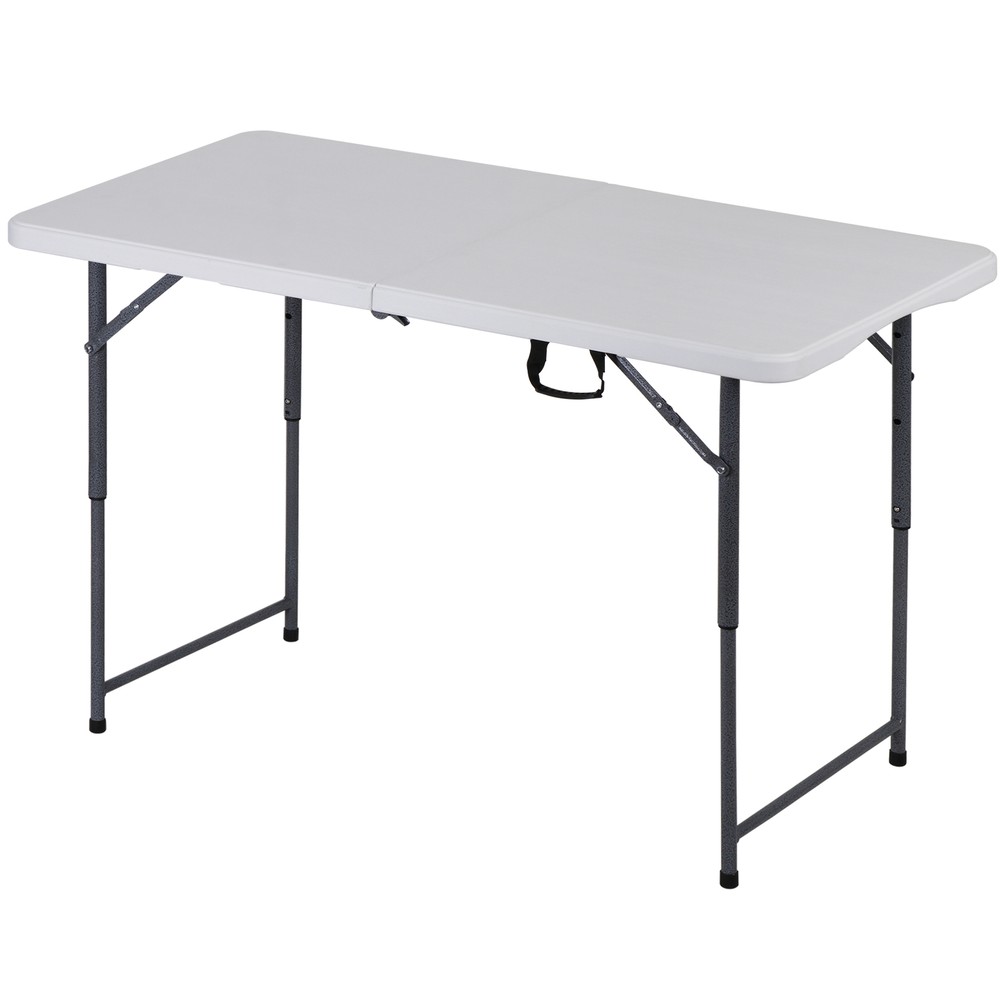 Folding Table 4 FT Portable Fold-in-Half Adjustable Plastic Camping Table White