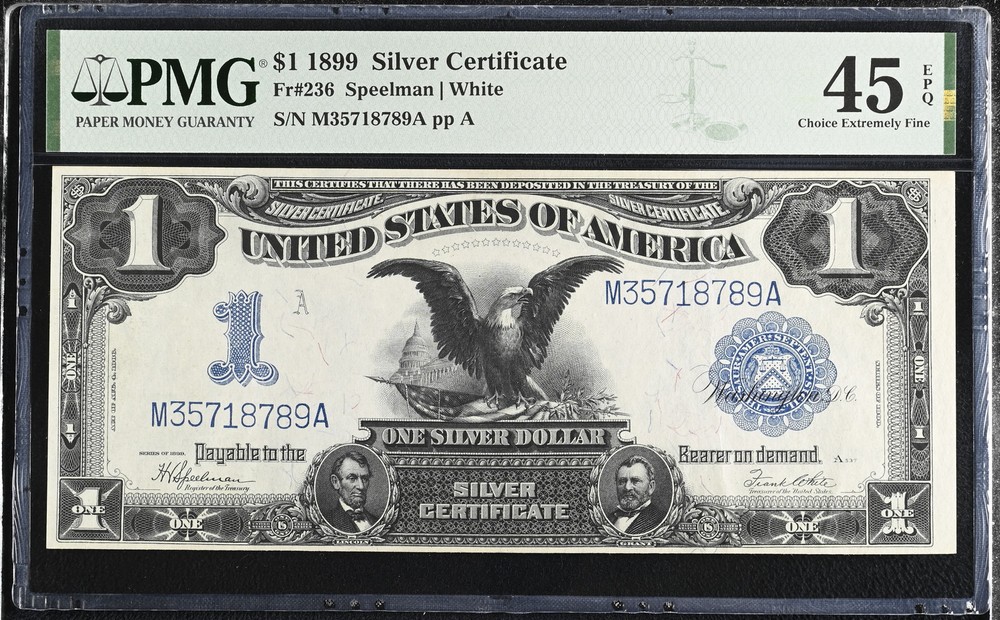 1899 $1 Large Size Silver Certificate, "Black Eagle", PMG 45 EPQ