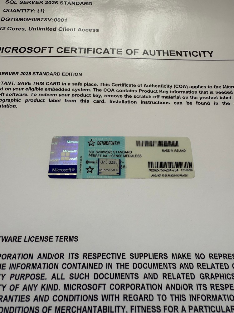 Microsoft SQL Server 2025 Standard 32 Core Unlimited User CALs CoA Authentic