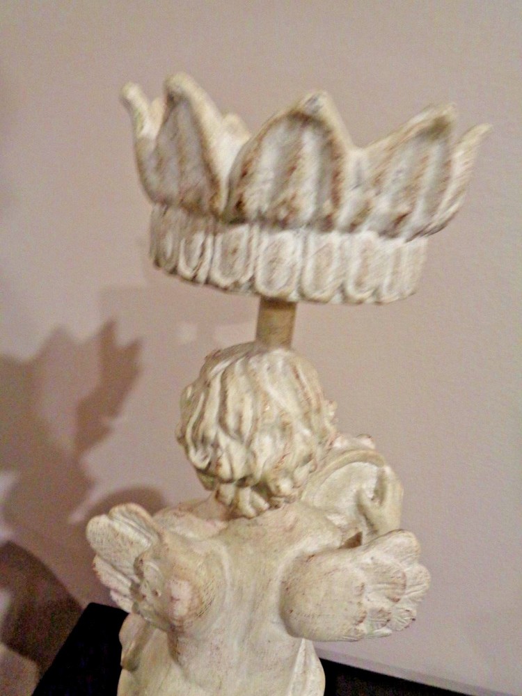 Angel with Drum 16" Tall solid heavy pillar Candle Holder by Elements