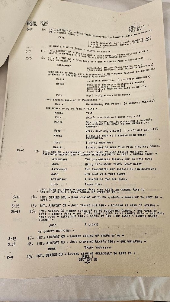 Vintage Hollywood Movie Script- Cutting Continuity on "Back From Eternity"