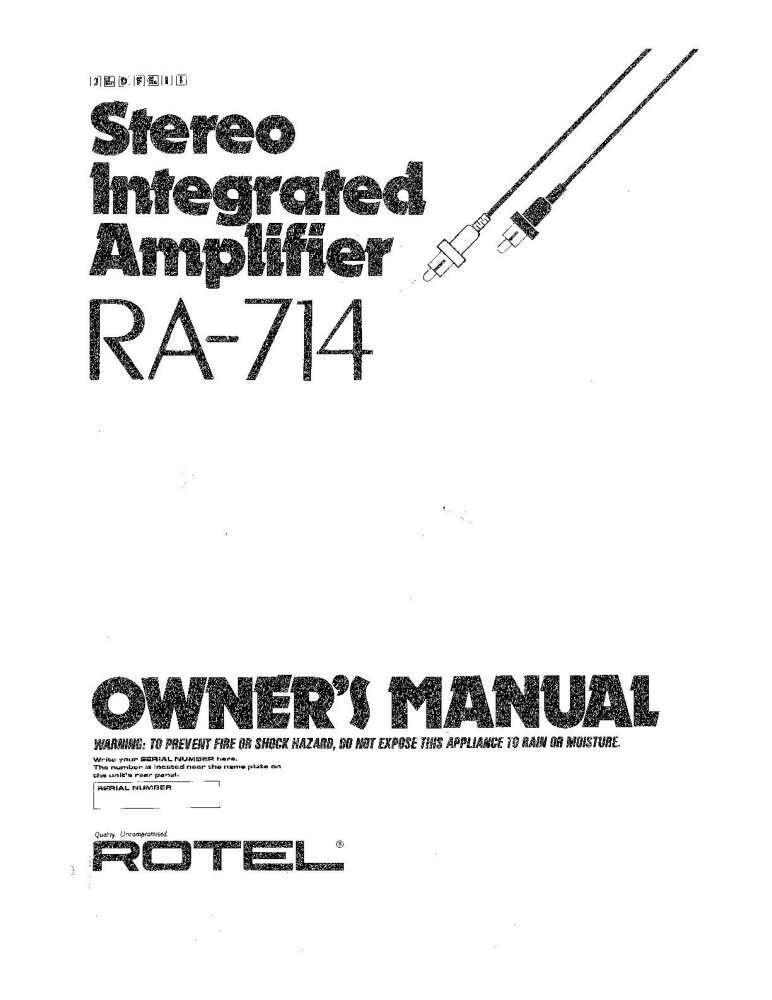 Rotel RA-714 Amplifier Owners Manual