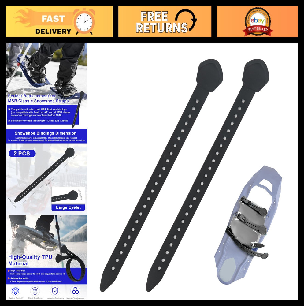 Replacement Snowshoe Bindings Strap Kit - 2 Pcs Heel Straps for Classic & Denali