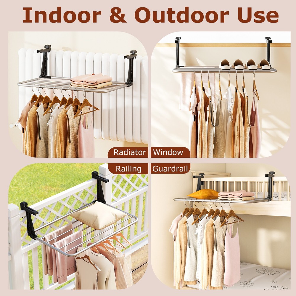 Portable Clothes Drying Rack w/Adjustable & Foldable Brackets Radiator Airer