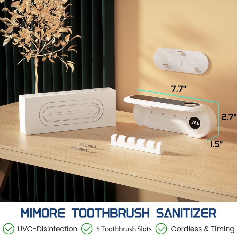 Wall Mounted Toothbrush Holder with Timer Function Cordless for 5 Toothbrushes