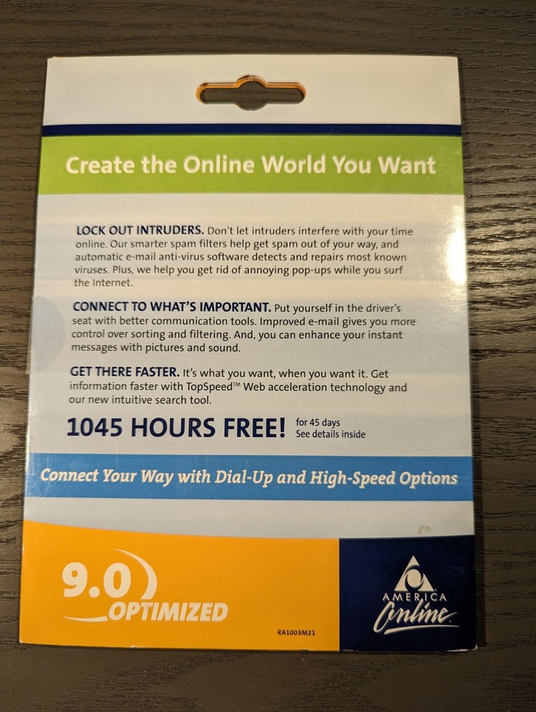 AOL CD-ROM version 9.0 Optimized - 1045 Hours Free - Vintage & Sealed