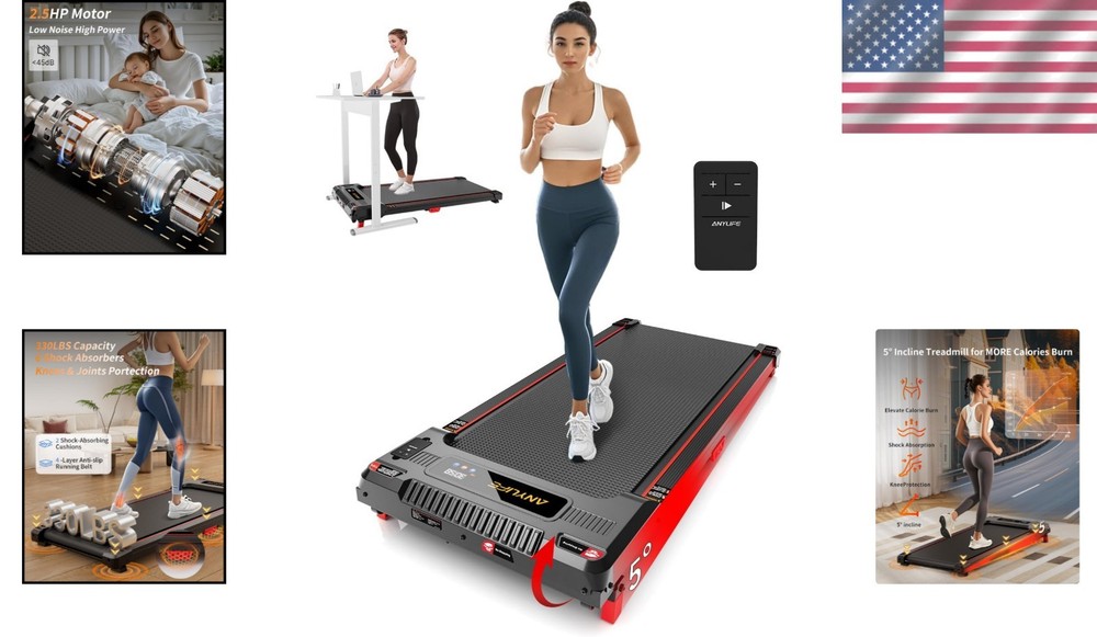 Portable Under Desk Treadmill with 330lb Capacity & Incline Function