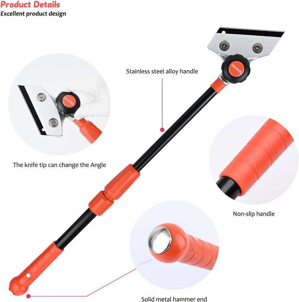 Retractable Razor Blade Scraper Long Handle Heavy Floor Scraper with Rotatable