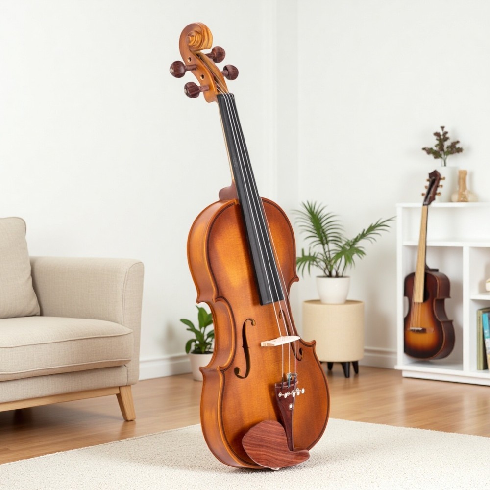 4/4 Solid Spruce Top Acoustic Beginner Violin Set - Shoulder Rest, Tuner, Matte