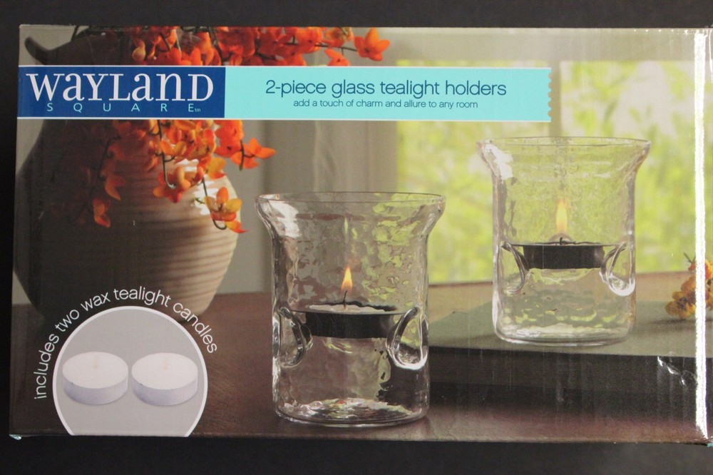 2 PIECE WAYLAND SQUARE 2-PIECE GLASS TEALIGHT HOLDERS