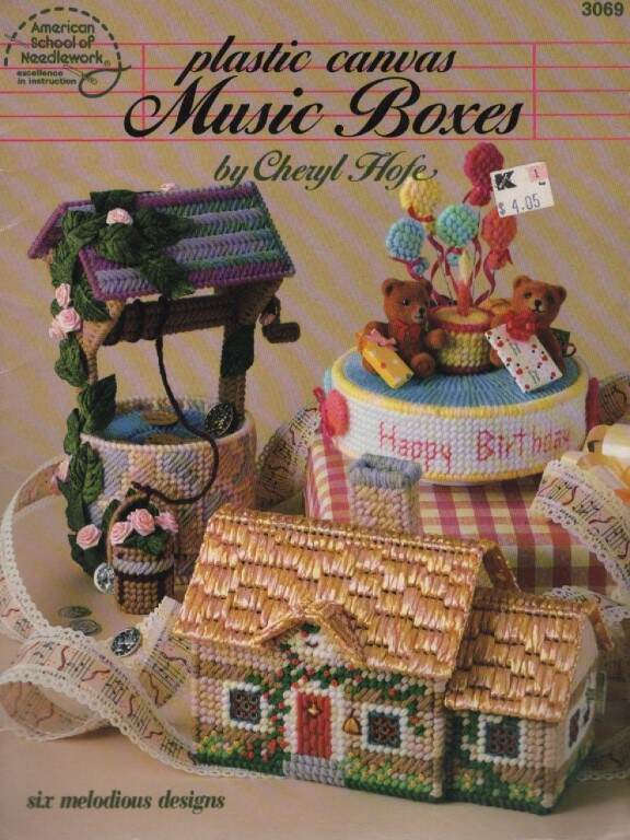 OOP!!!PLASTIC CANVAS MUSIC BOXES 6 SUPER CUTE DESIGNS