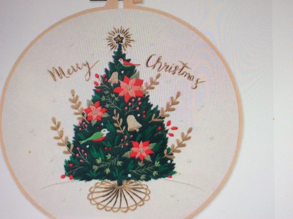 Merry Christmas Embroidery Complete Kit Christmas Tree