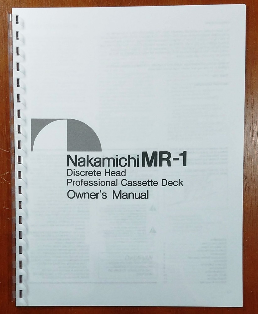 Nakamichi MR-1 Professional Cassette Deck Owners Manual
