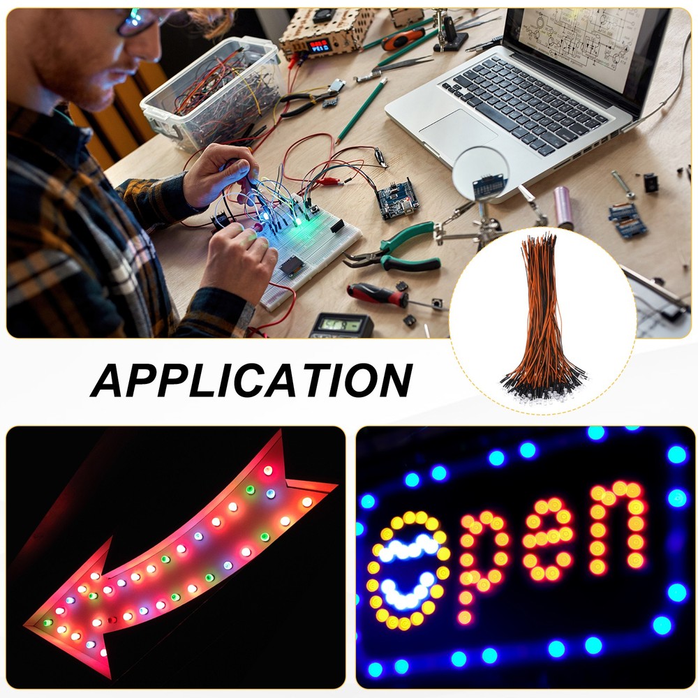 100pcs 5mm LED Diode Lights, Orange Light DC 12V for Electronics Components