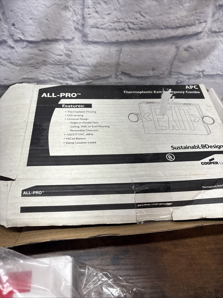 ALL PRO Exit Sign Emergency Combo LED Thermoplastic APC Cooper New