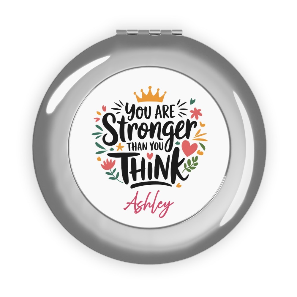 Personalized Inspirational Compact Mirror Custom Name You Are Stronger Gift